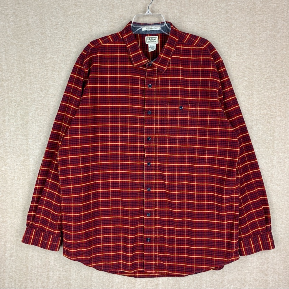 L.L. Bean Mens Slightly Fitted Flannel Shirt 2XL Tall Red Plaid Long Sleeve XXLT